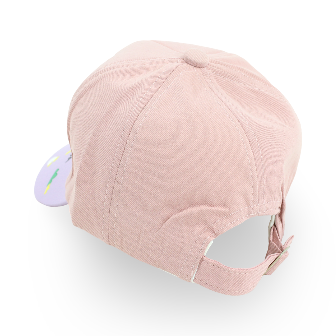 Girls Cotton Cap – Dusty Pink with "Racer Dino" Design