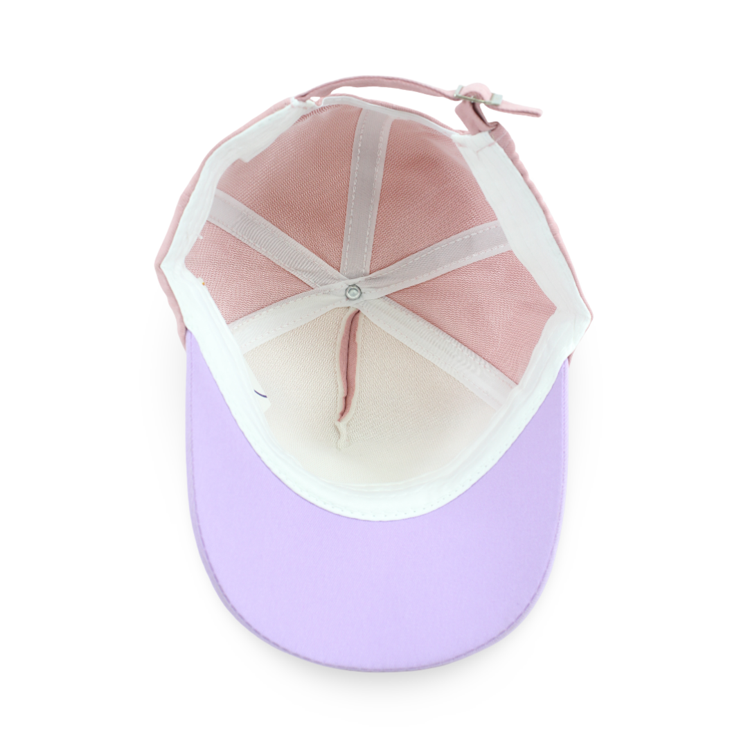 Girls Cotton Cap – Dusty Pink with "Racer Dino" Design