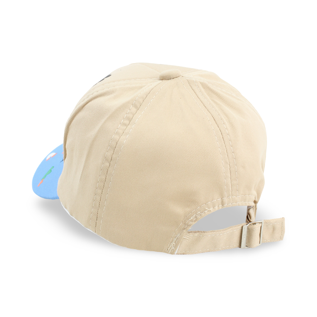 Boys Cotton Cap – Beige with "Racer Dino" Design