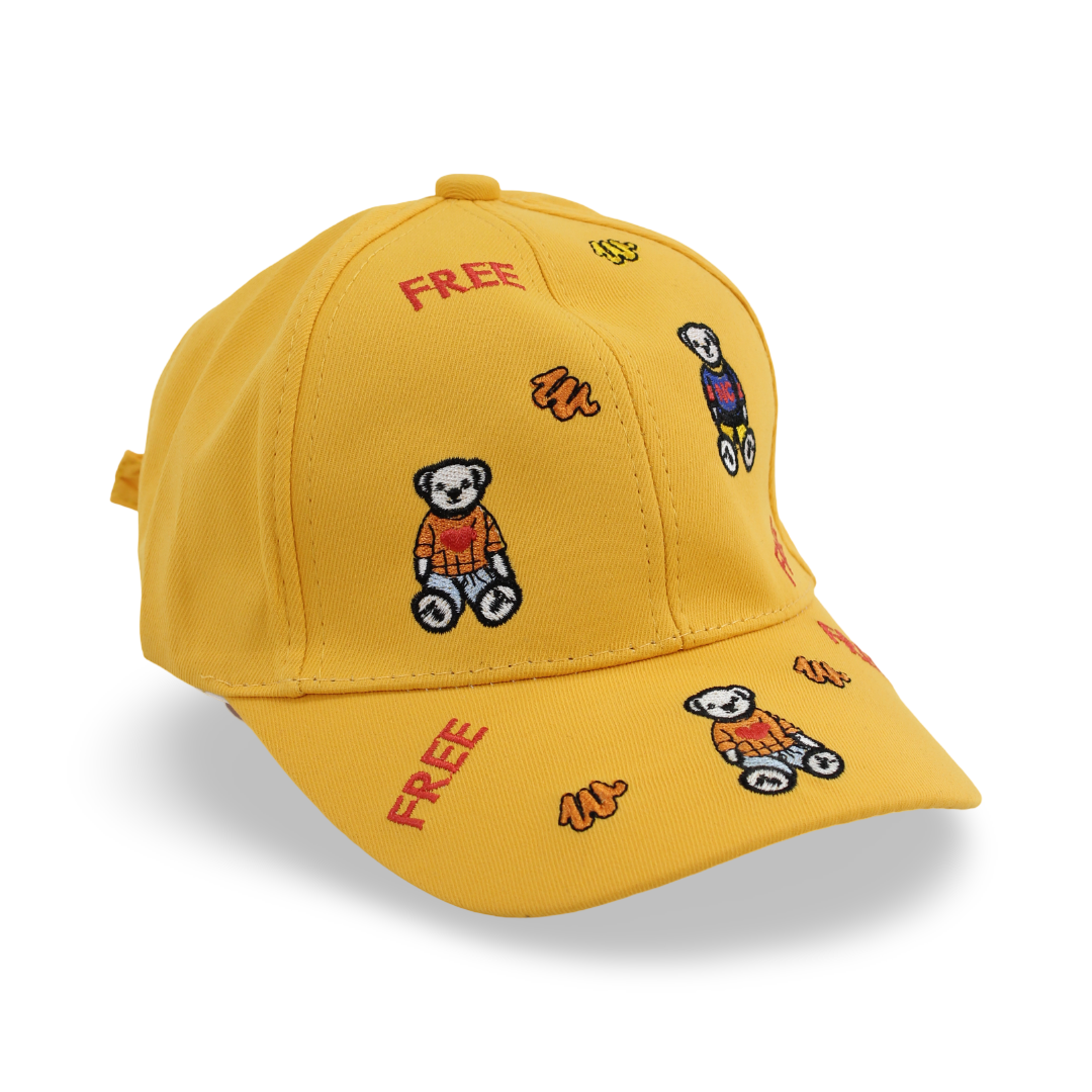 Unisex Cotton Cap – Yellow with Teddies Embroidery - Clothing - Fancy