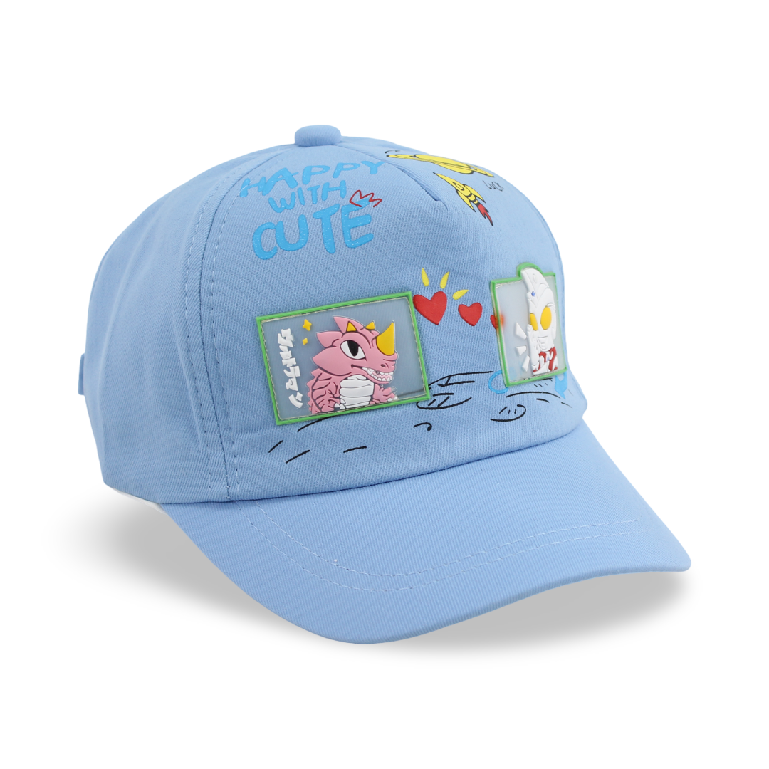 Unisex Cotton Cap – Baby Blue with " Happy with Cute" Design - Clothing - Fancy