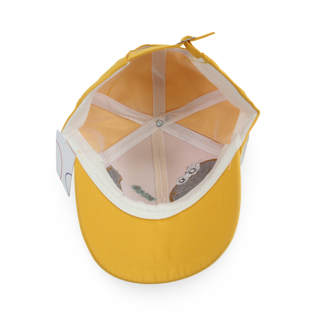 Boys Cotton Cap – Yellow with Dino Embroidery