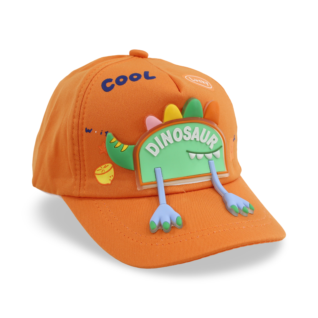 Unisex Cotton Cap – Orange with Dinosaur Design