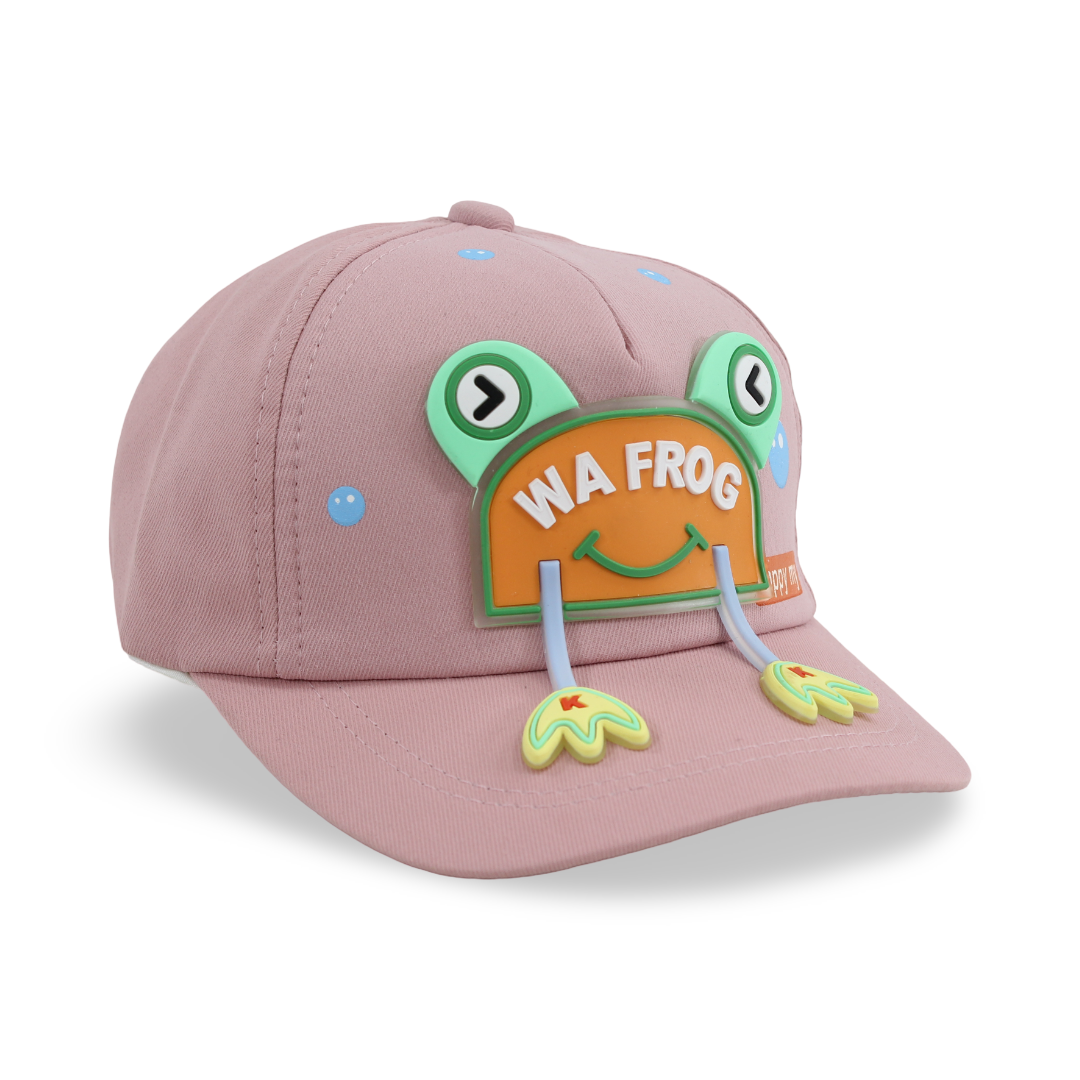 Girls Cotton Cap – Dusty Pink with Frog Design - Clothing - Fancy