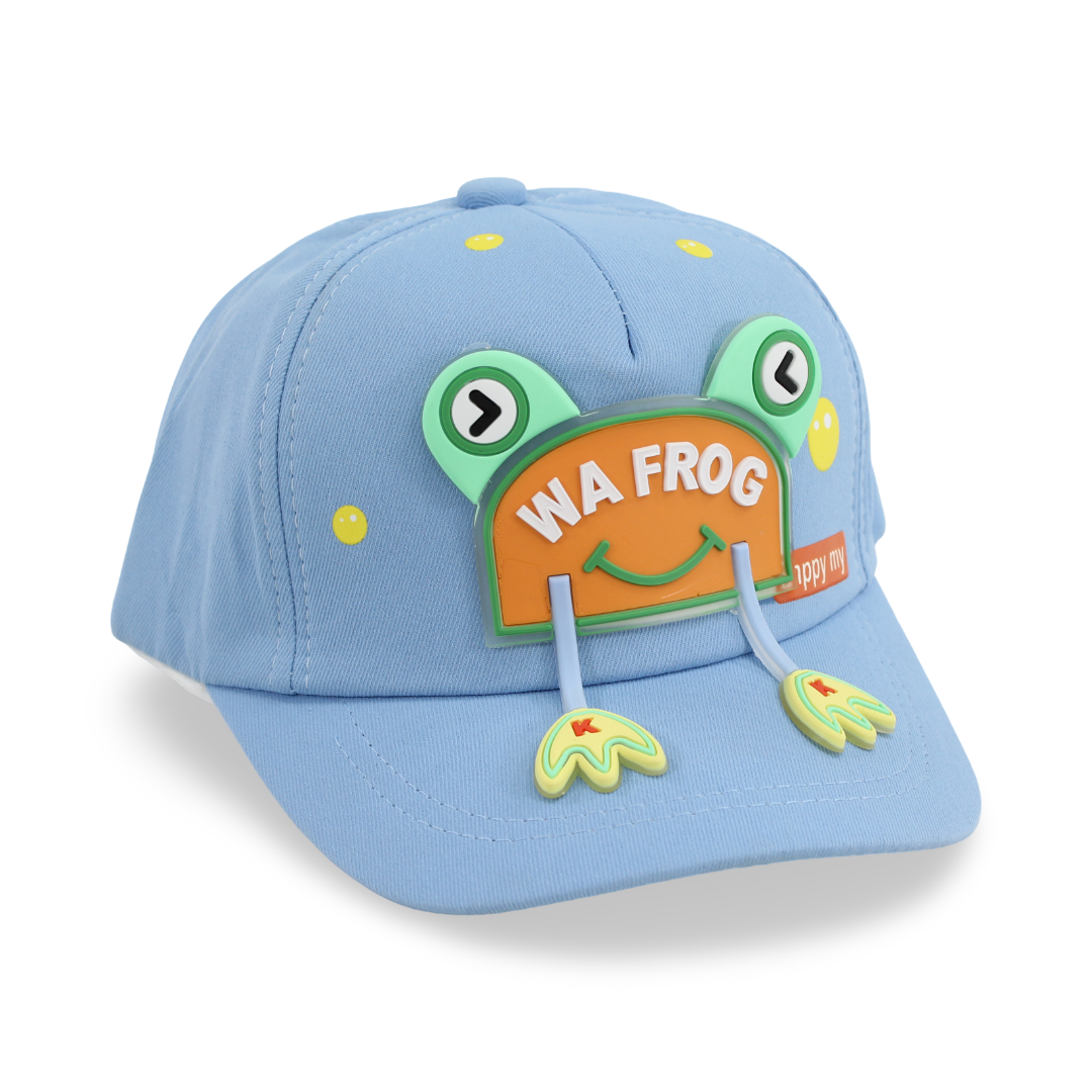 Boys Cotton Cap – Baby Blue with Frog Design