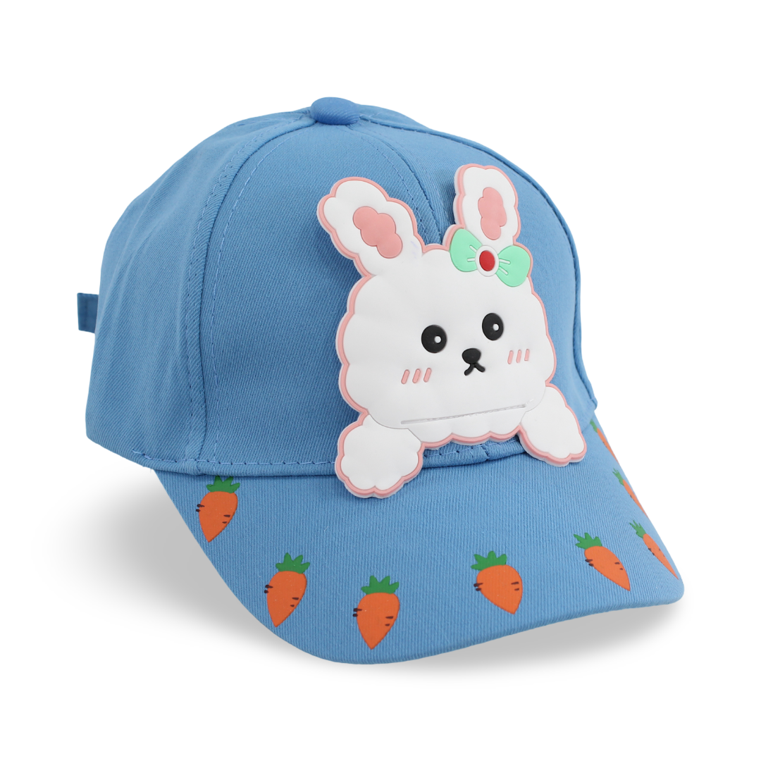 Girls Cotton Cap – Blue with Rabbit and Carrots Design - Clothing - Fancy