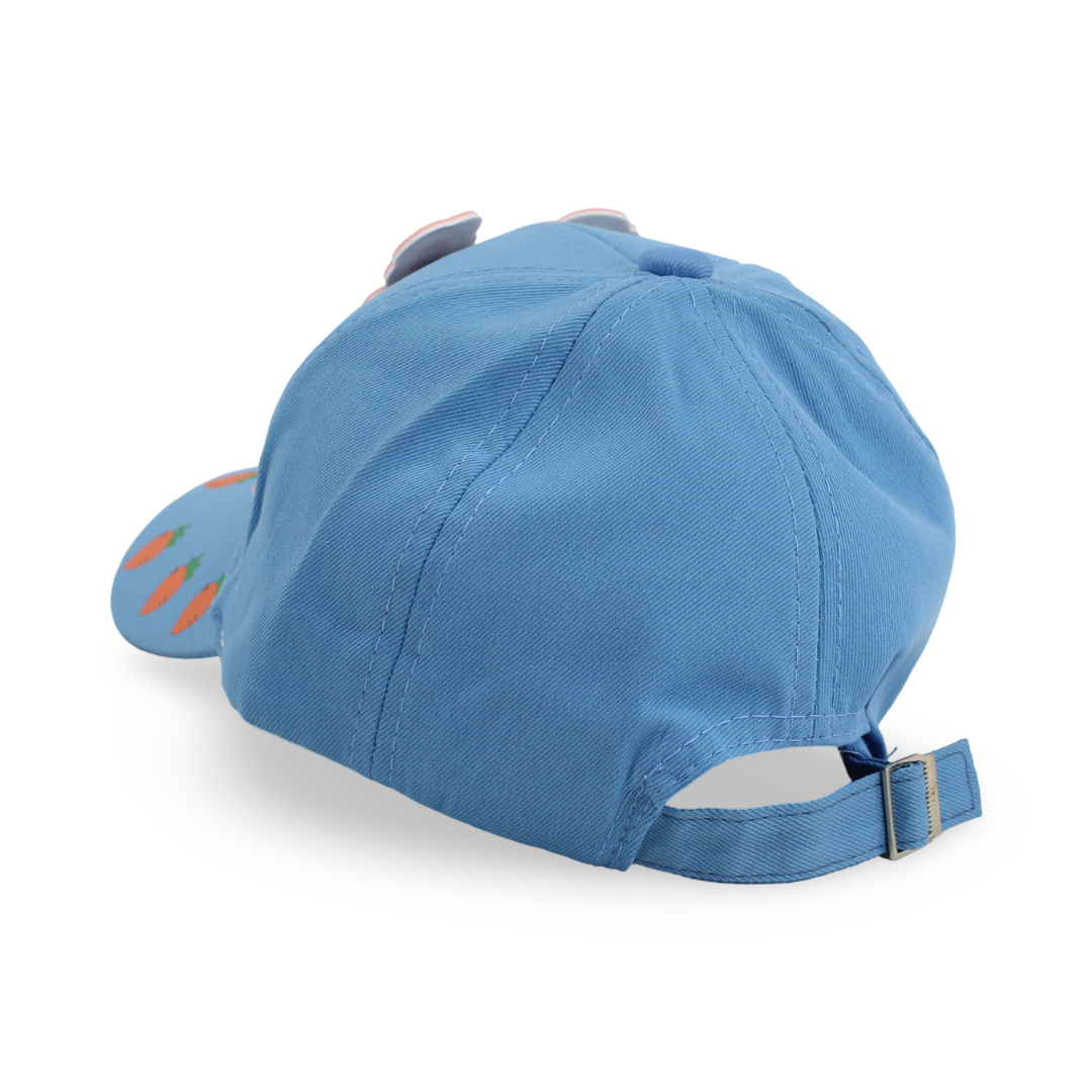 Girls Cotton Cap – Blue with Rabbit and Carrots Design
