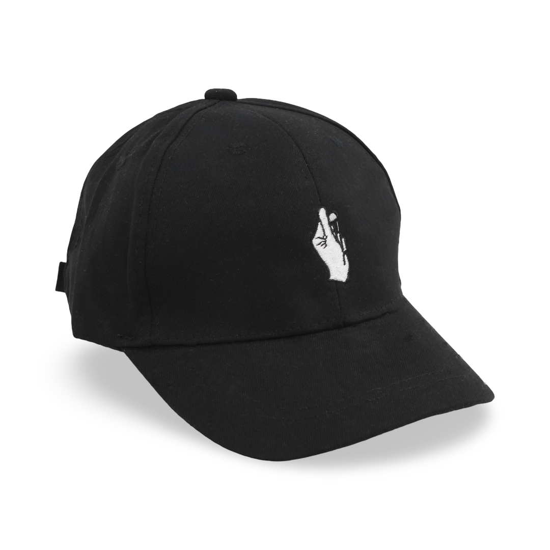 Boys Cotton Cap – Black with Finger Heart Design