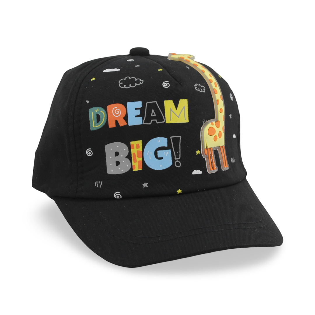 Boys Cotton Cap – Black with "Dream Big" Design