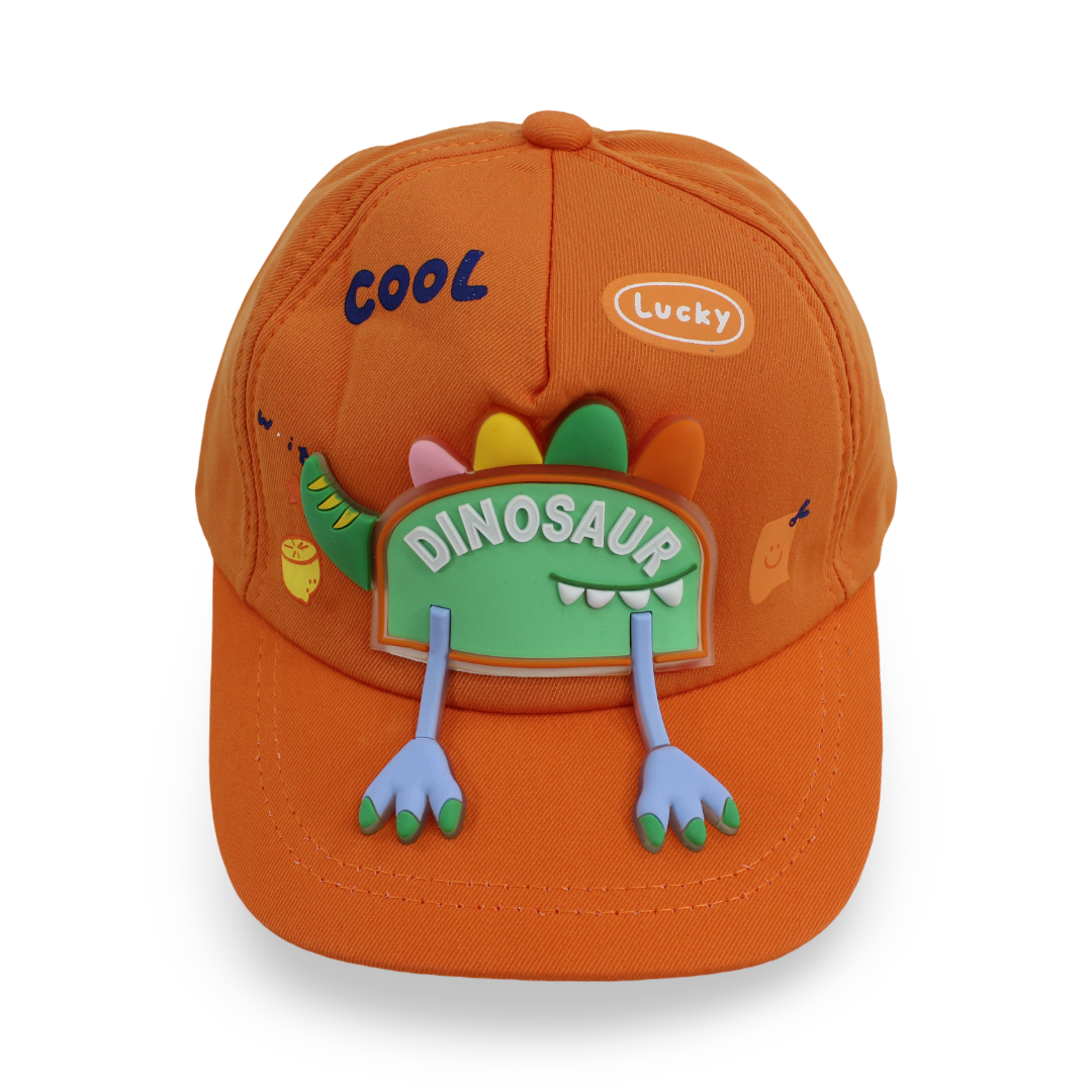Unisex Cotton Cap – Orange with Dinosaur Design - Clothing - Fancy