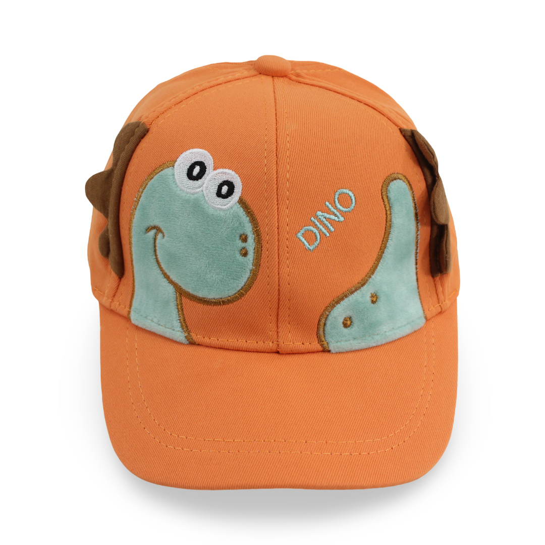 Boys Cotton Cap – Orange with Dino Embroidery