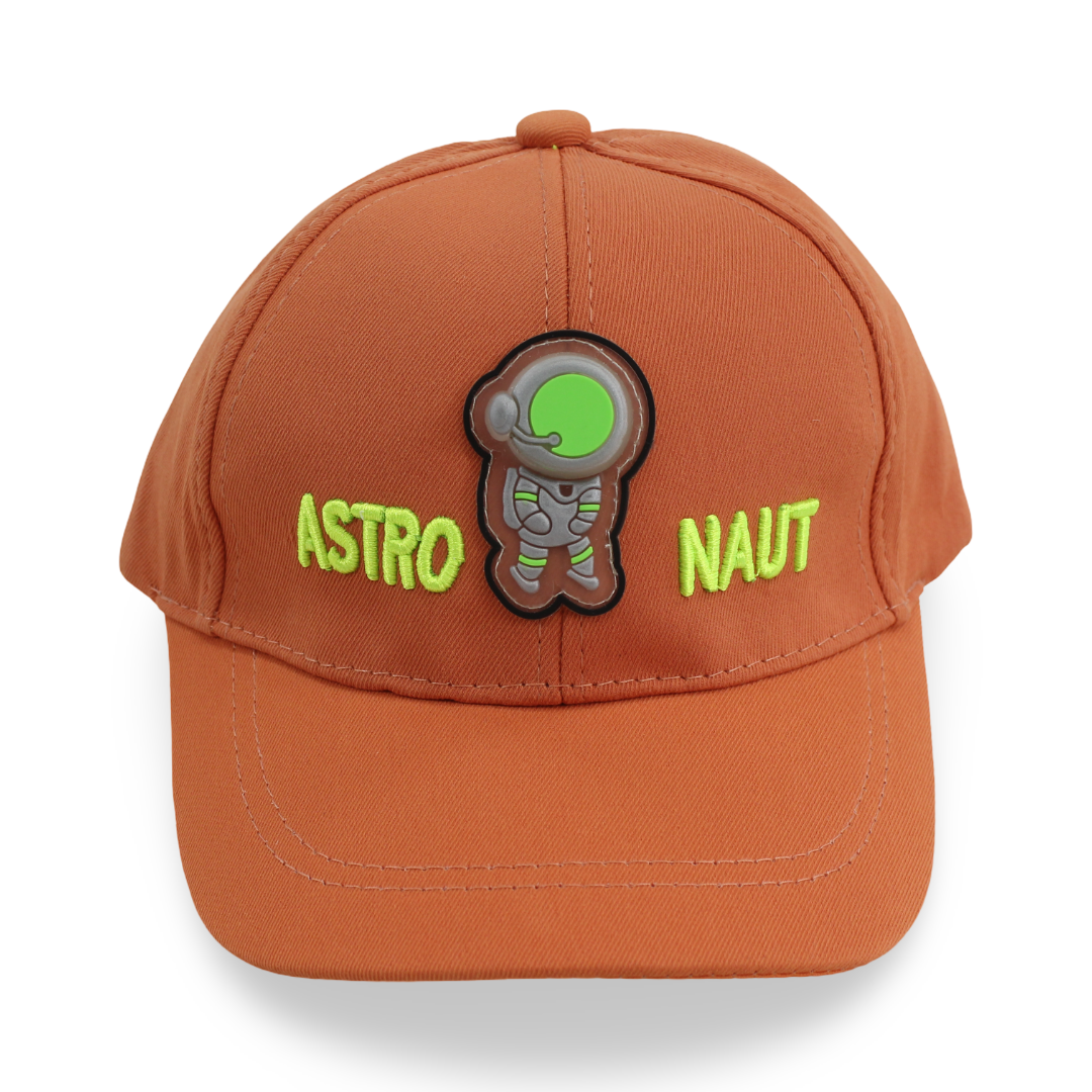 Boys Cotton Cap – Orange with Astronaut Design - Clothing - Fancy