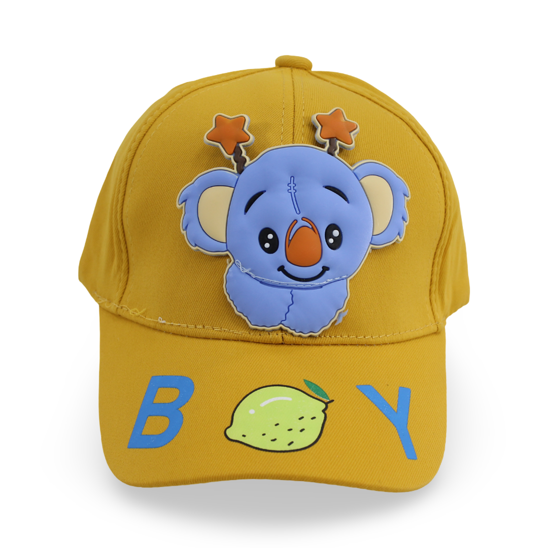 Boys Cotton Cap – Yellow with Elephant Design - Clothing - Fancy