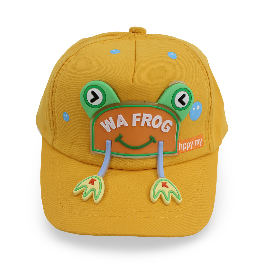 Boys Cotton Cap – Yellow with Frog Design - Clothing - Fancy