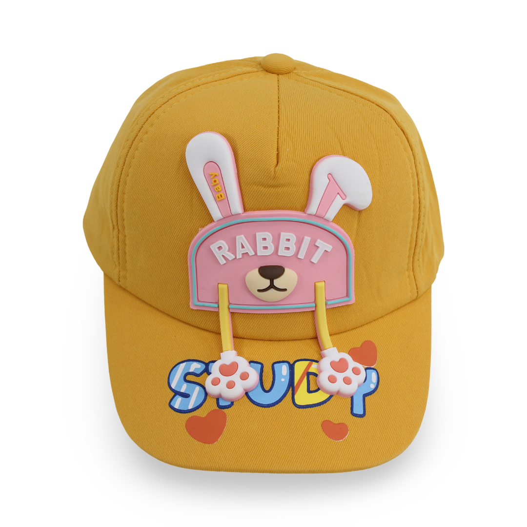 Boys Cotton Cap – Yellow with "Rabbit Study" Design - Clothing - Fancy