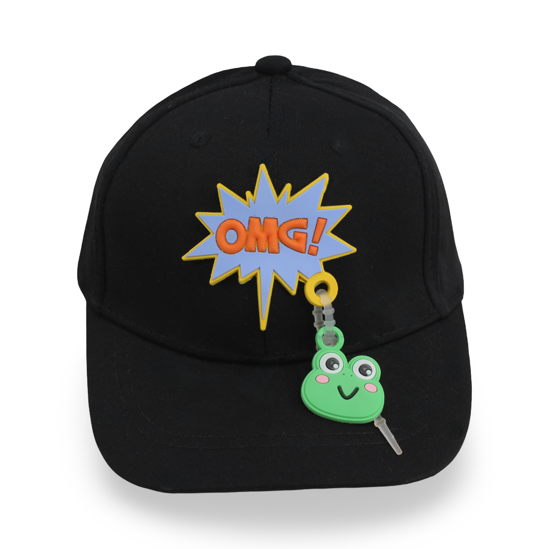 Boys Cotton Cap – Black with "OMG" Design