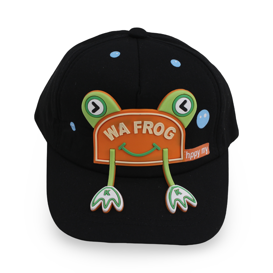 Boys Cotton Cap – Black with Frog Design - Clothing - Fancy