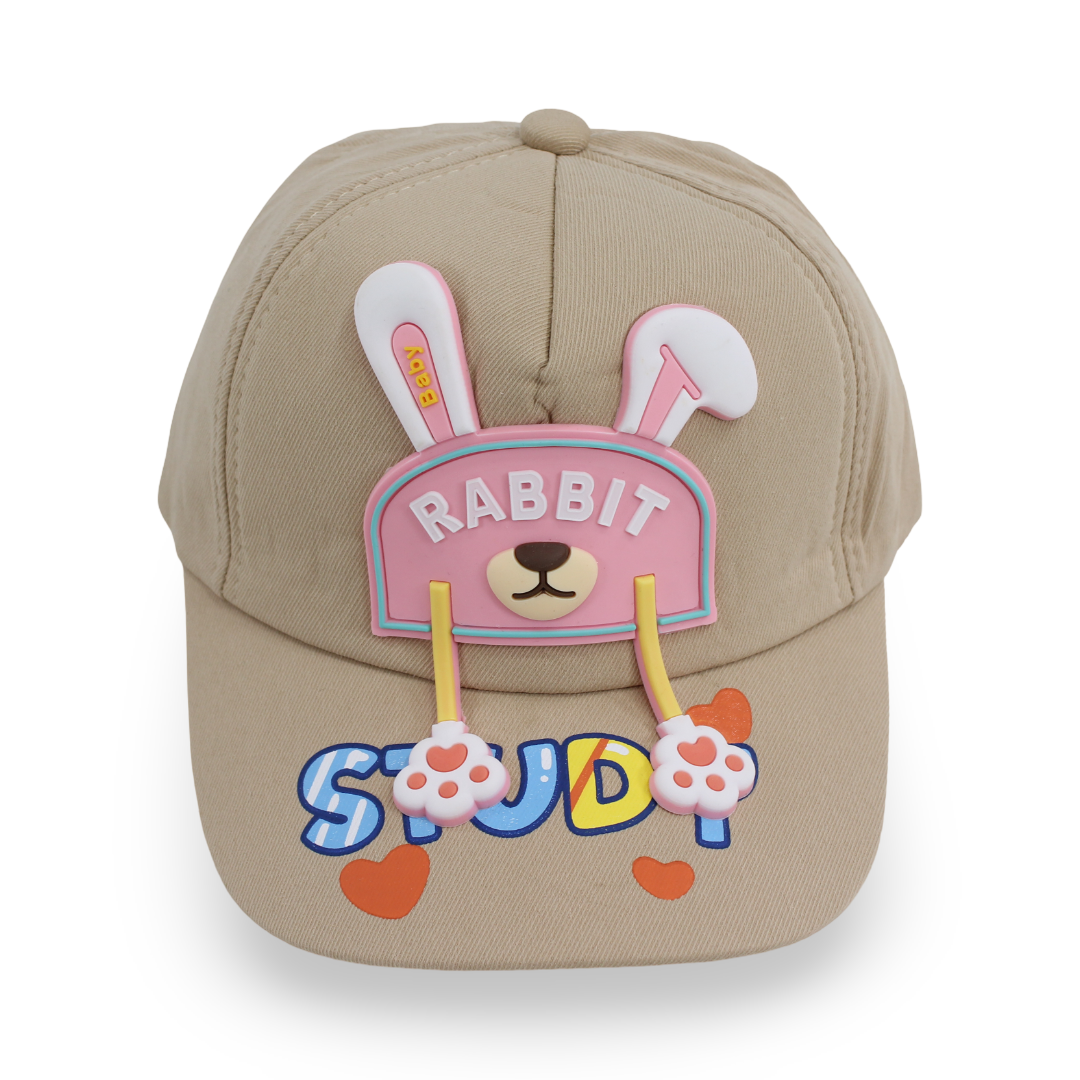 Girls Cotton Cap – Beige with "Rabbit Study" Design - Clothing - Fancy