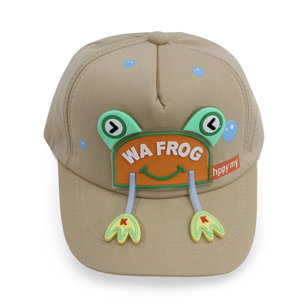 Boys Cotton Cap – Beige with Frog Design - Clothing - Fancy