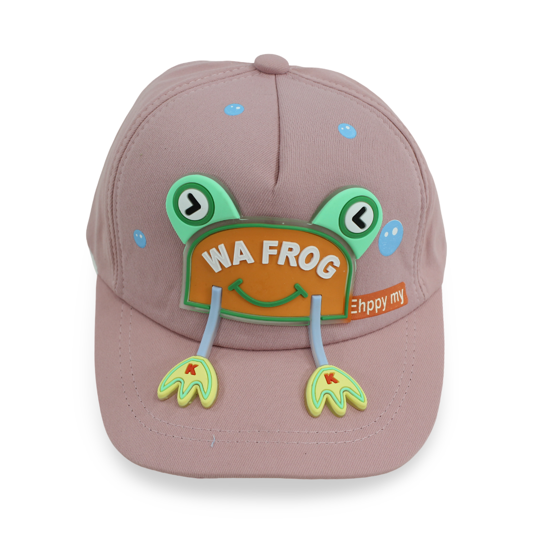 Girls Cotton Cap – Dusty Pink with Frog Design - Clothing - Fancy