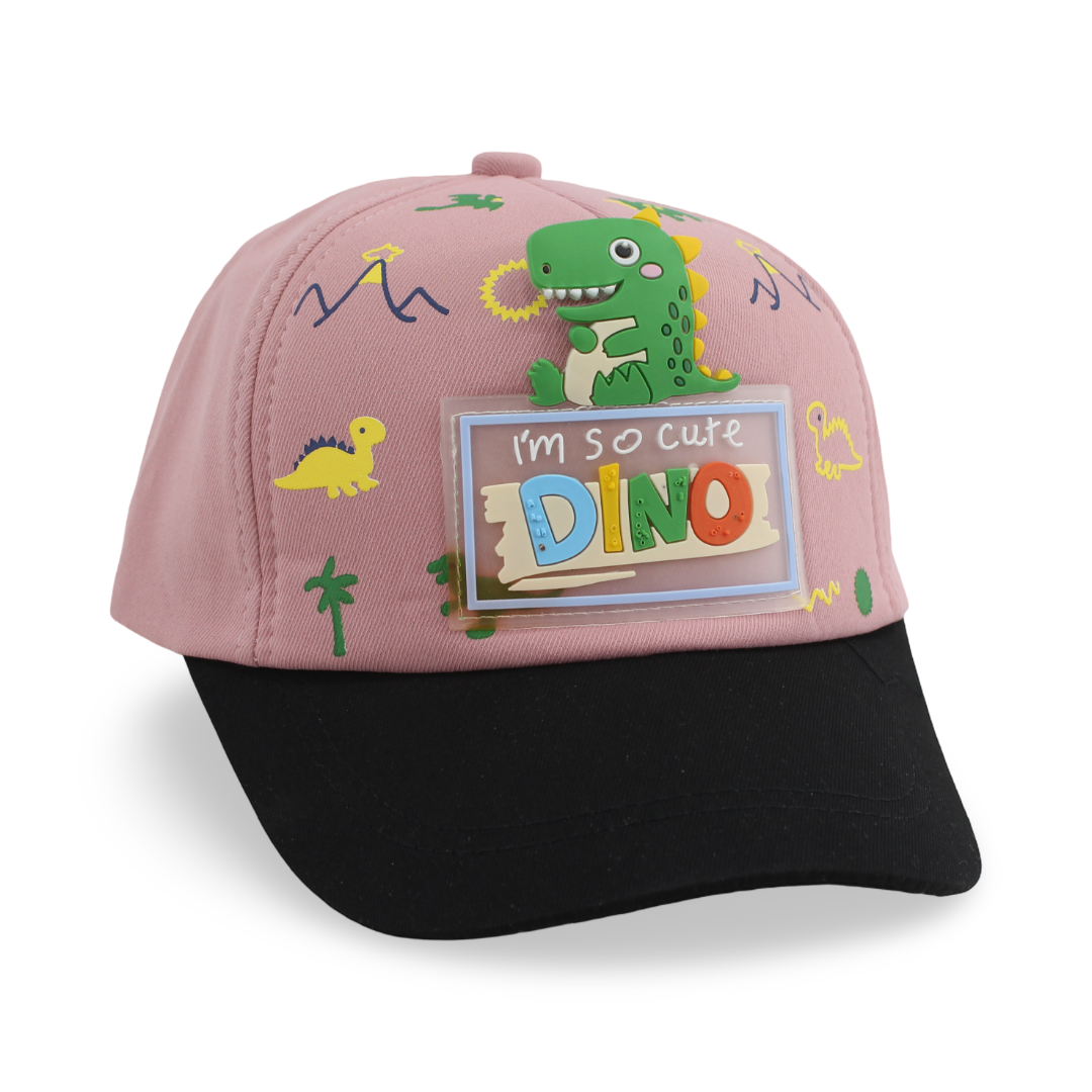 Girls Cotton Cap – Dusty Pink with Dino Design - Clothing - Fancy