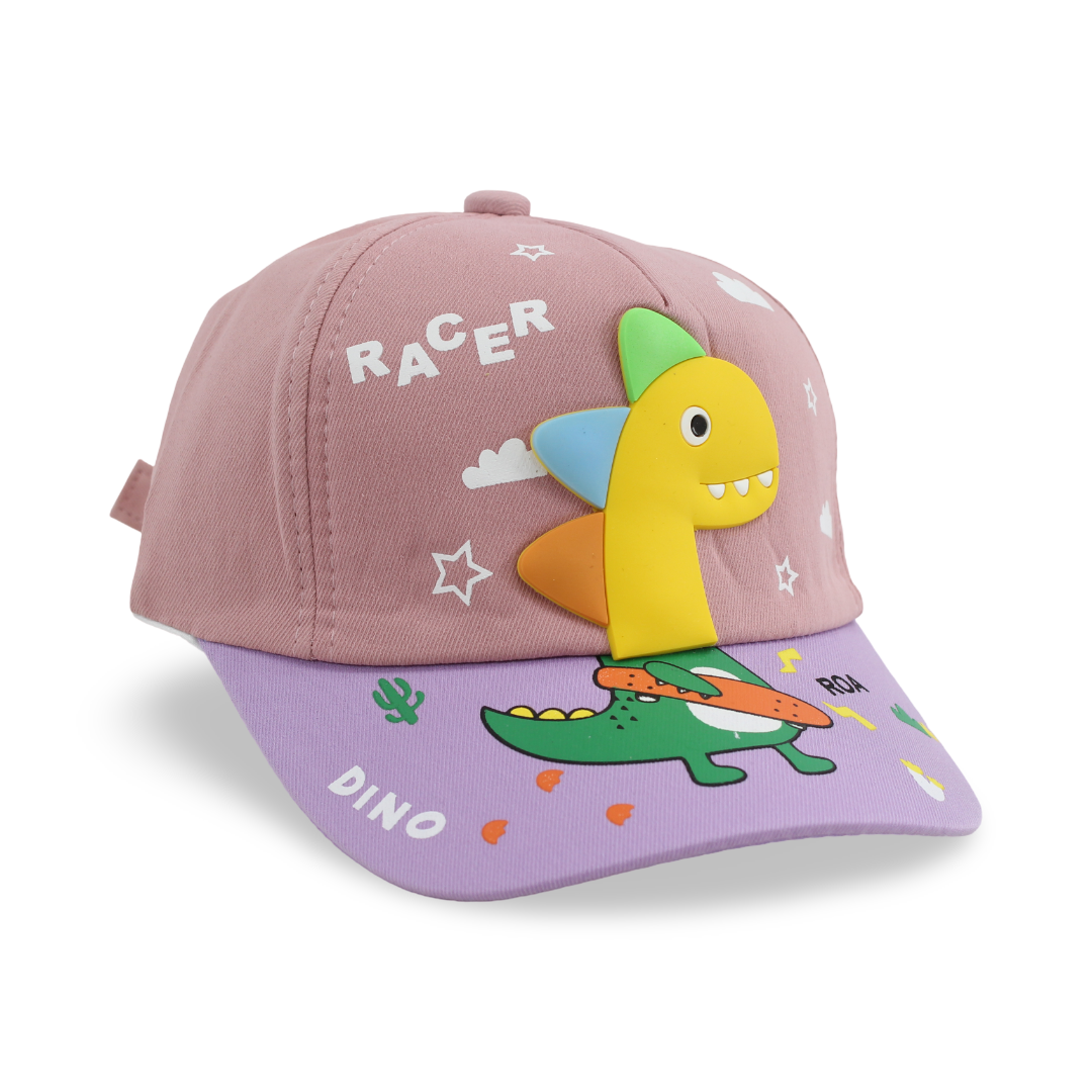 Boys Cotton Cap – Dusty Pink with Racer Dino Design - Clothing - Fancy