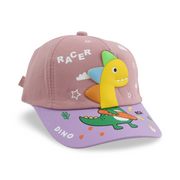 Boys Cotton Cap – Dusty Pink with Racer Dino Design