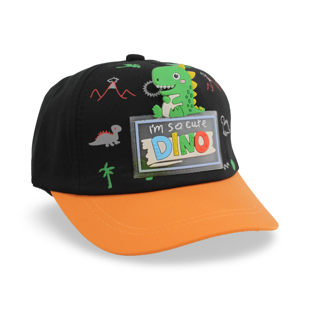 Boys Cotton Cap – Black with Dino Design - Clothing - Fancy