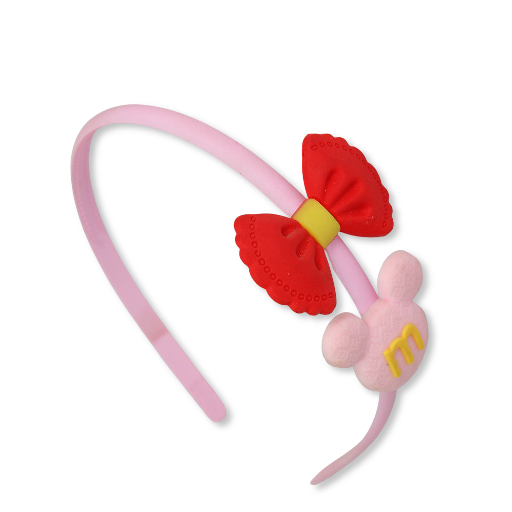 Acrylic Headband – Pink with Red Bow - Assortments - Fancy