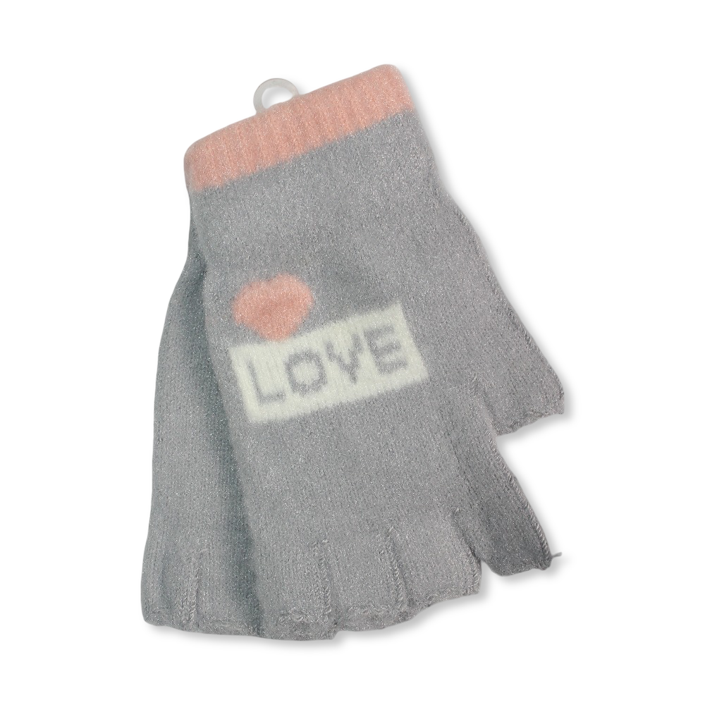 Children Gloves – Grey with Love Design - Clothing - Fancy