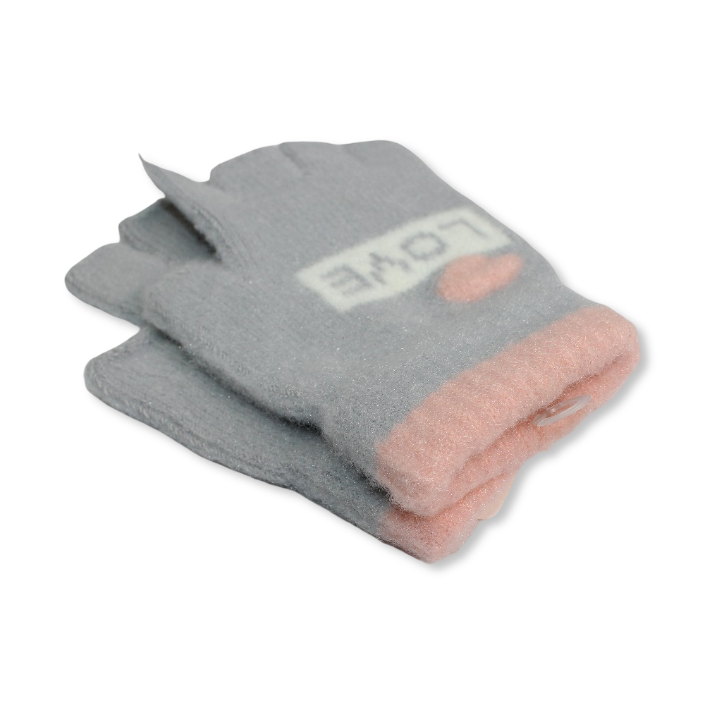 Children Gloves – Grey with Love Design
