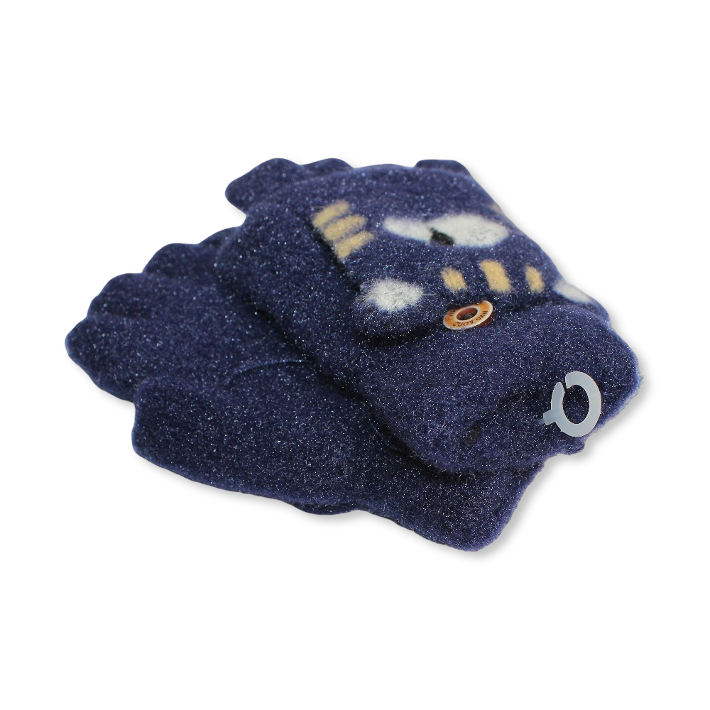 Children Half Finger Gloves – Navy with Bear Design