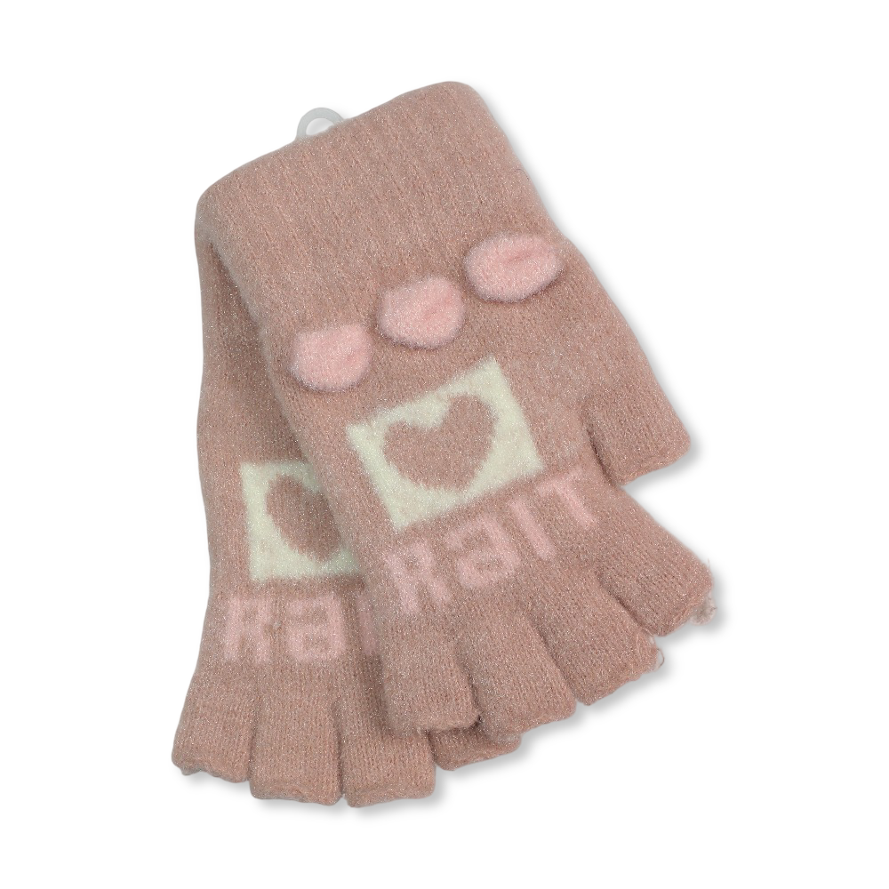 Children Half Finger Gloves – Salmon with Heart Design