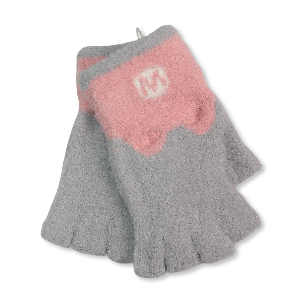 Children Fur Half Finger Gloves – Grey