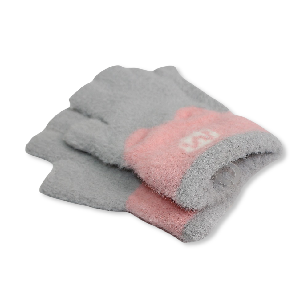 Children Fur Half Finger Gloves – Grey