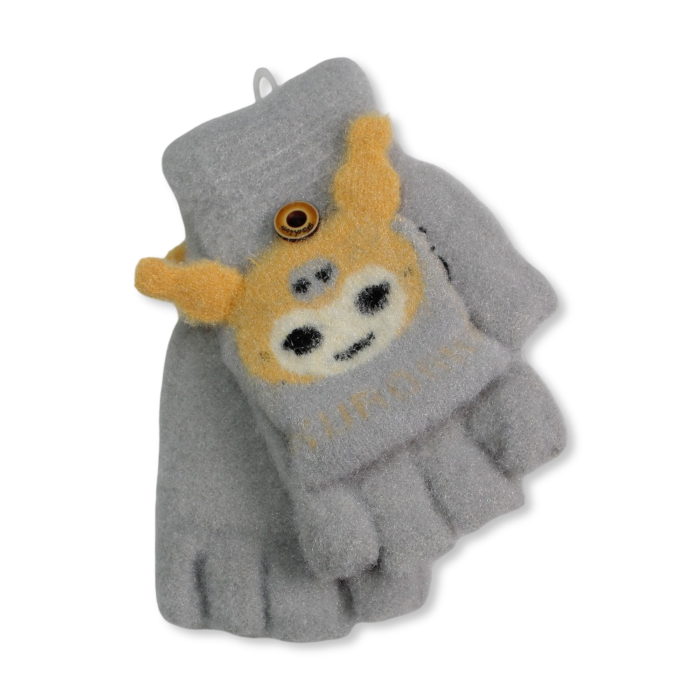Children Half Finger Gloves – Grey with Kuromi Design