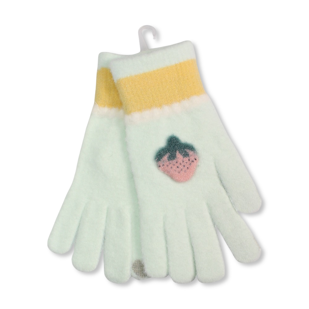 Children Gloves – Off-White with Strawberry Design - Clothing - Fancy