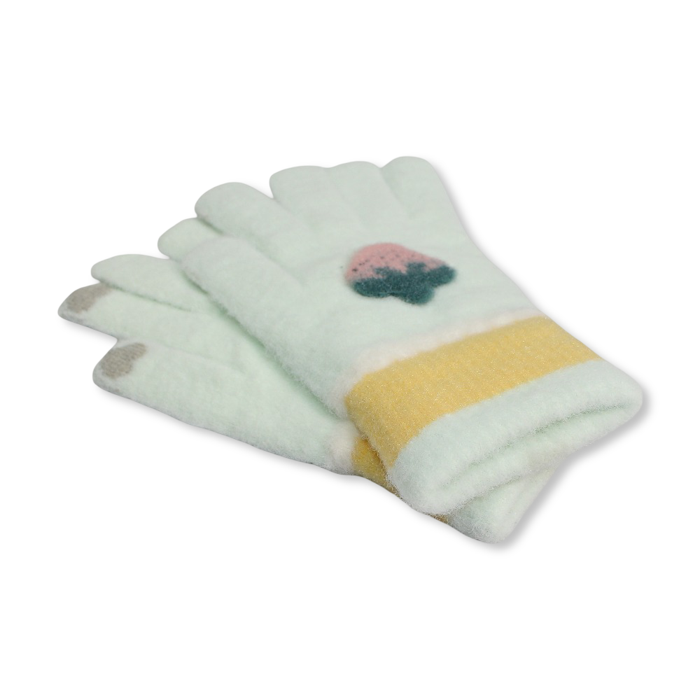 Children Gloves – Off-White with Strawberry Design