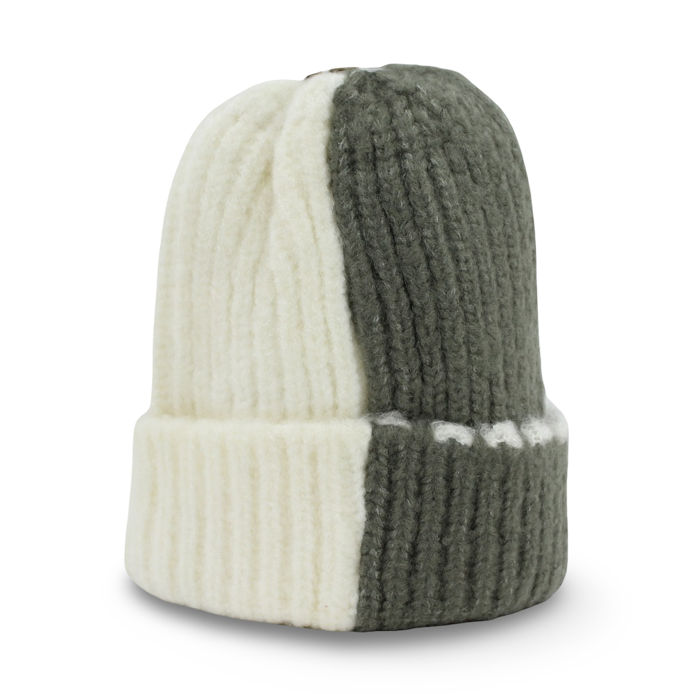 Unisex Knitted Beanie – Olive Green/Off-White