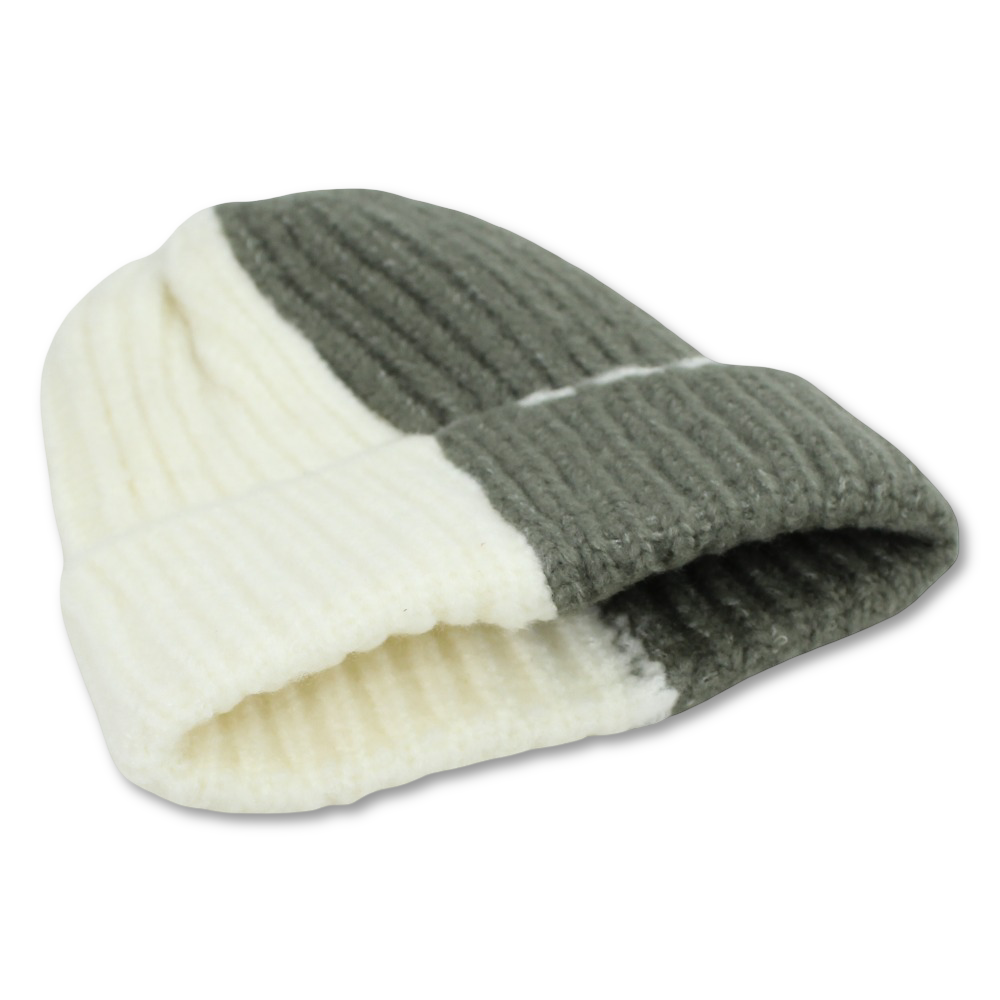 Unisex Knitted Beanie – Olive Green/Off-White