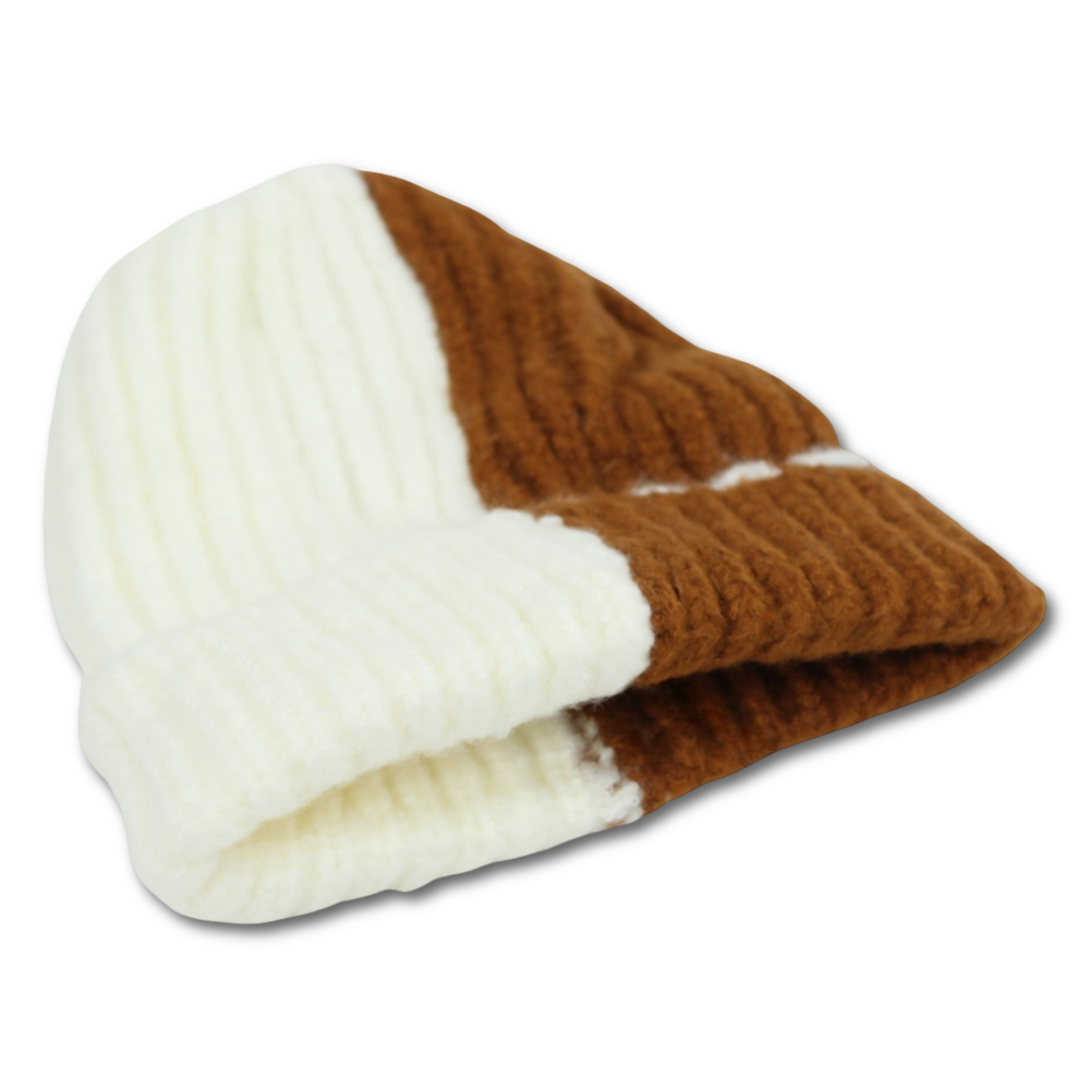 Unisex Knitted Beanie – Brown/Off-White