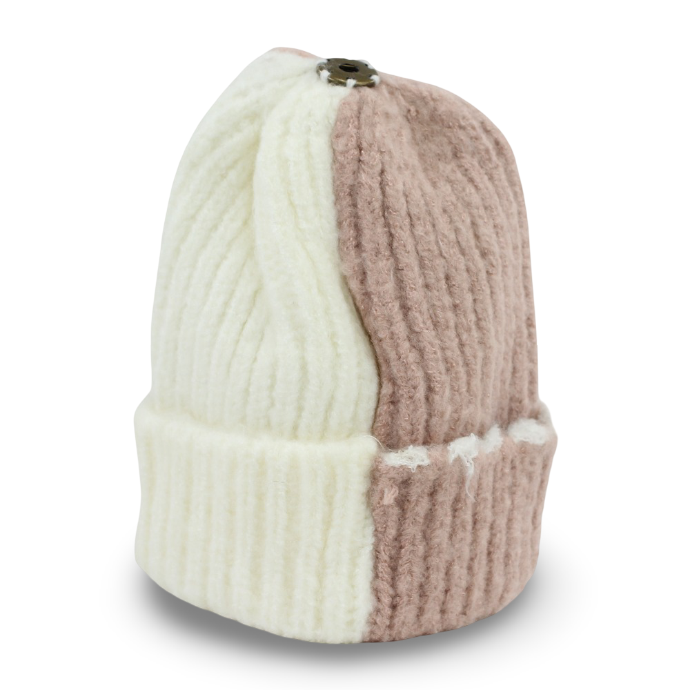 Unisex Knitted Beanie – Pink/Off-White