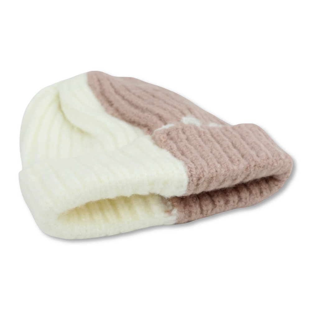 Unisex Knitted Beanie – Pink/Off-White
