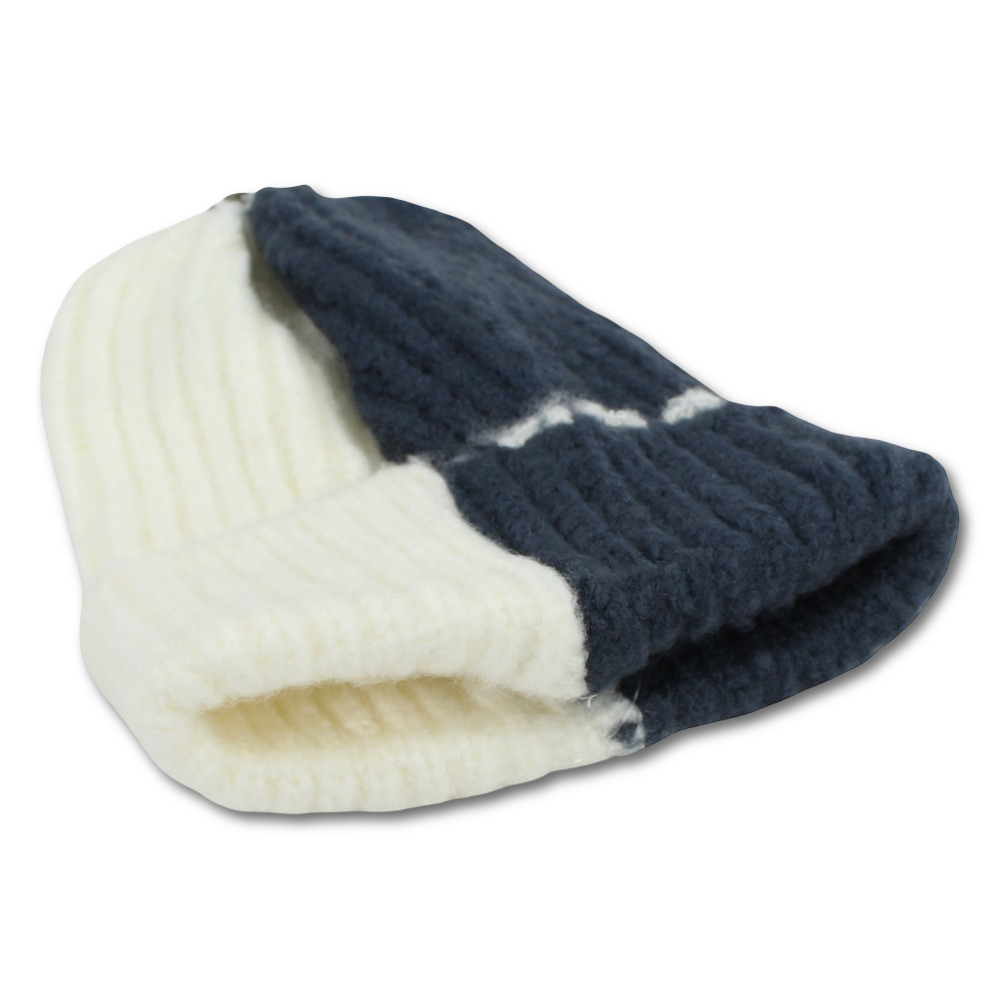Unisex Knitted Beanie – Navy/Off-White