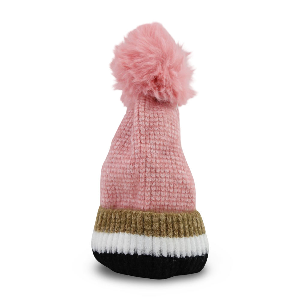 Unisex Knitted Beanie – Pink with Pom Pom and Smile Patch