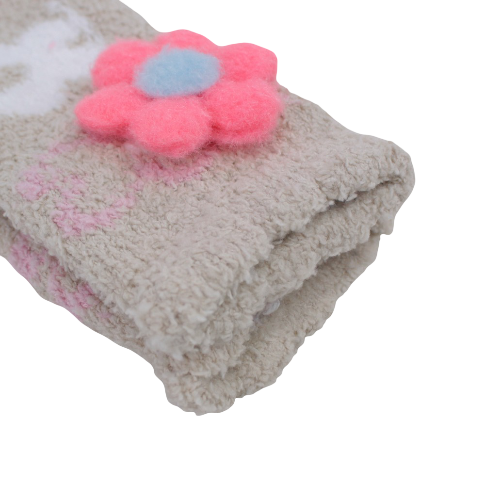 Girls Socks – Beige with Flowers Design