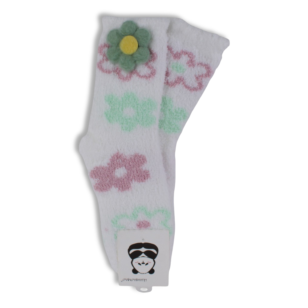 Girls Socks – White with Flowers Design