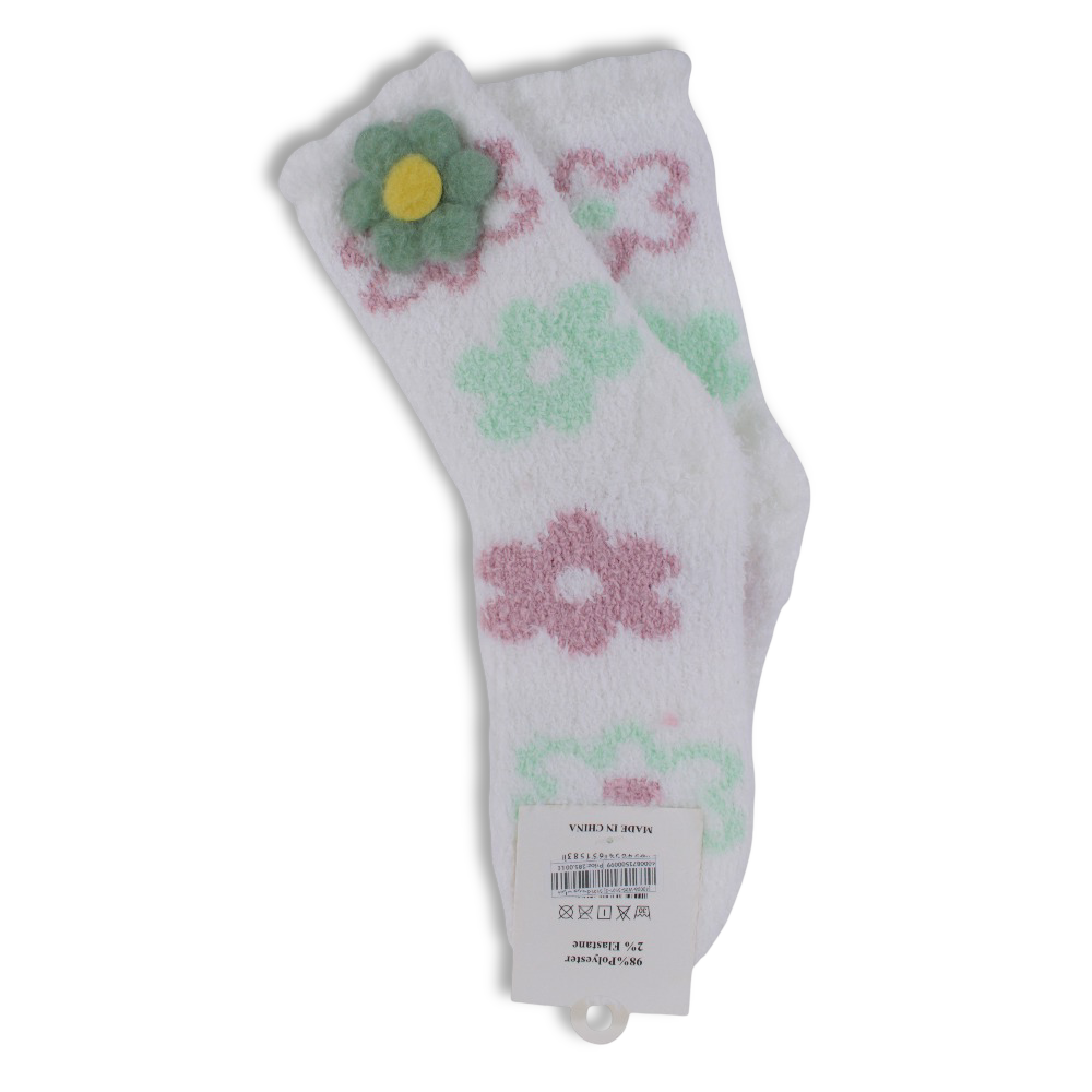 Girls Socks – White with Flowers Design