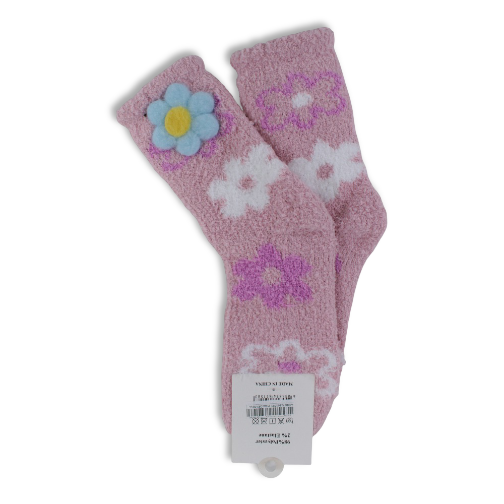 Girls Socks – Dusty Pink with Flowers Design