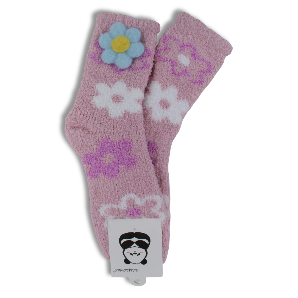 Girls Socks – Dusty Pink with Flowers Design